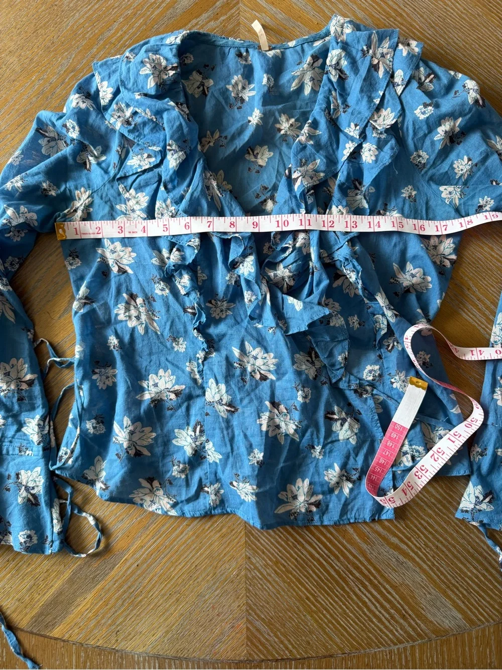 Free People Amanda Ruffle Wrap Blouse Blue Floral Boho Size Small